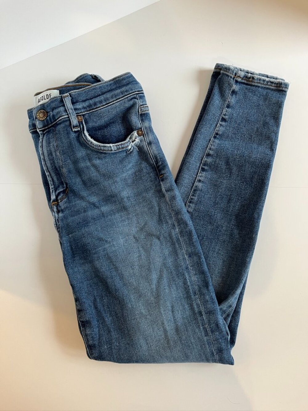 Agolde Sophie Mid Rise Skinny Ankle Jean 28 Blue Wash Distressed Stretch Denim - Picture 5 of 9